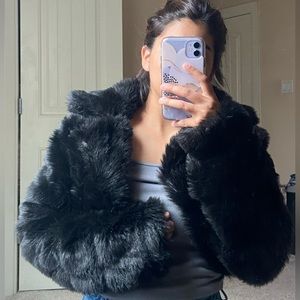 Black Faux Fur Cropped Jacket